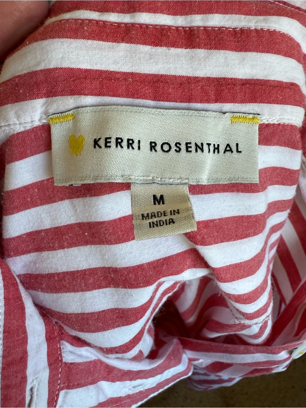 Kerri Rosenthal Mia Stripe Shirt Red White Cotton Heart Patch Button Down Sz M
